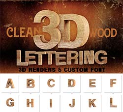 极品3D立体英文字体(木纹效果)：Wood - 3D Lettering + Font